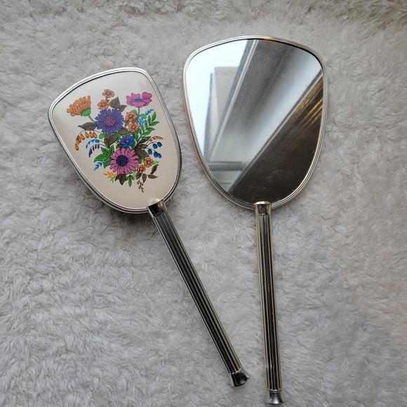 MCM Floral Hand Mirror and Brush Set Made in England - Picture 2 of 11
